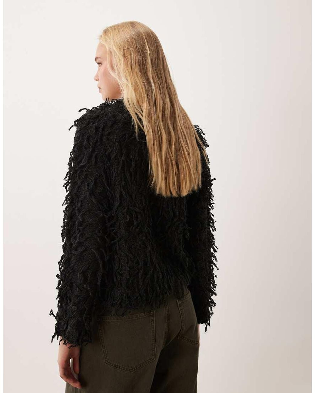 Vila Black Premium exaggerated Fringe Cardigan