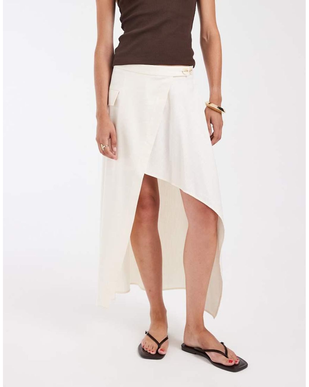 ASOS White Linen Look Tailored Asymmetric Skirt