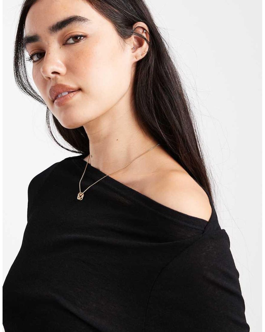 ASOS Black Textured Mesh Slash Neck Long Sleeve Top