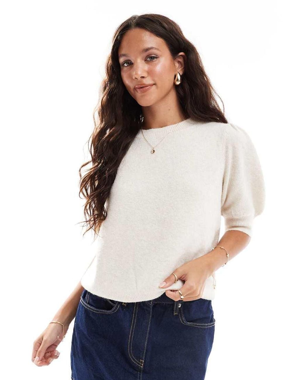 Vero Moda White Short Sleeved Knitted Top