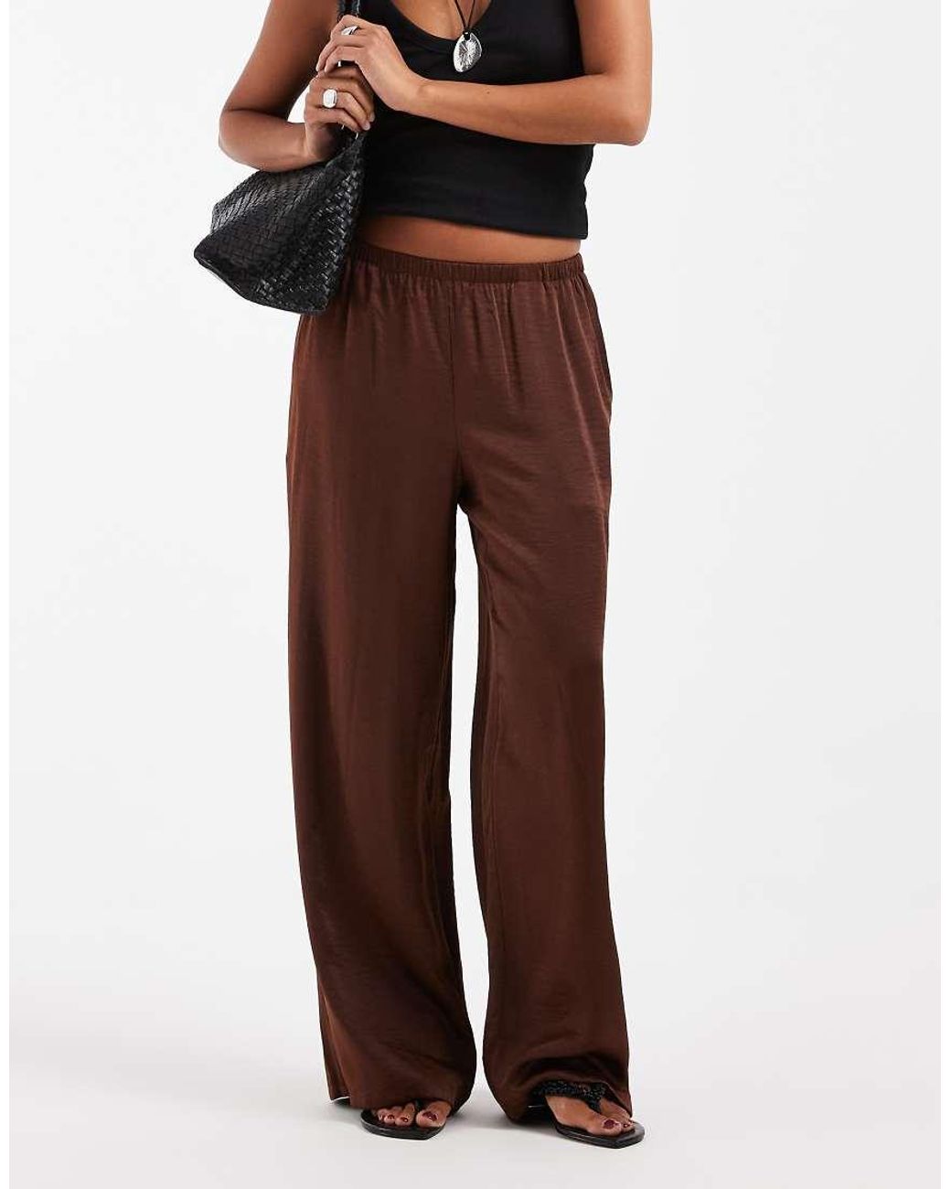 Vero Moda Brown Textured Satin Wide Leg Trousers