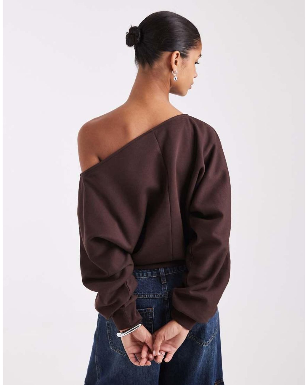 ASOS Brown Slash Neck Batwing Sweatshirt