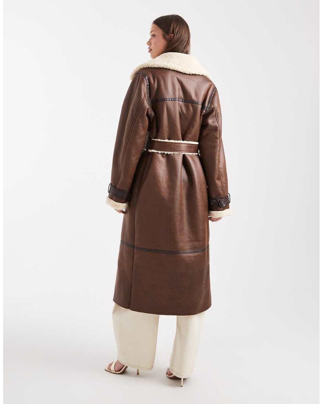Miss Selfridge Natural Suedette Borg Belted Wrap Coat