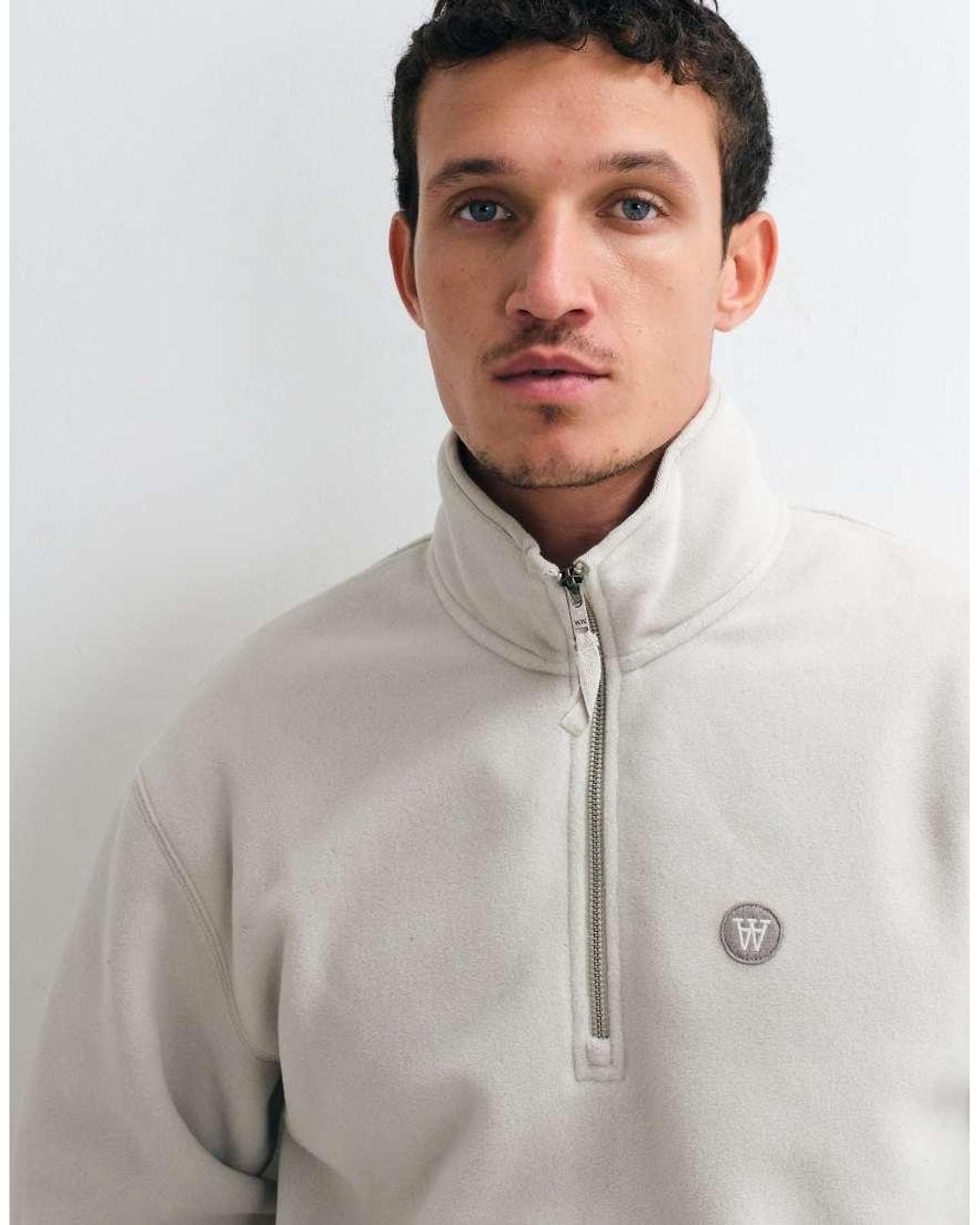 DOUBLE A by WOOD WOOD Gray Mitchel Half Zip Fleece Sweatshirt for men