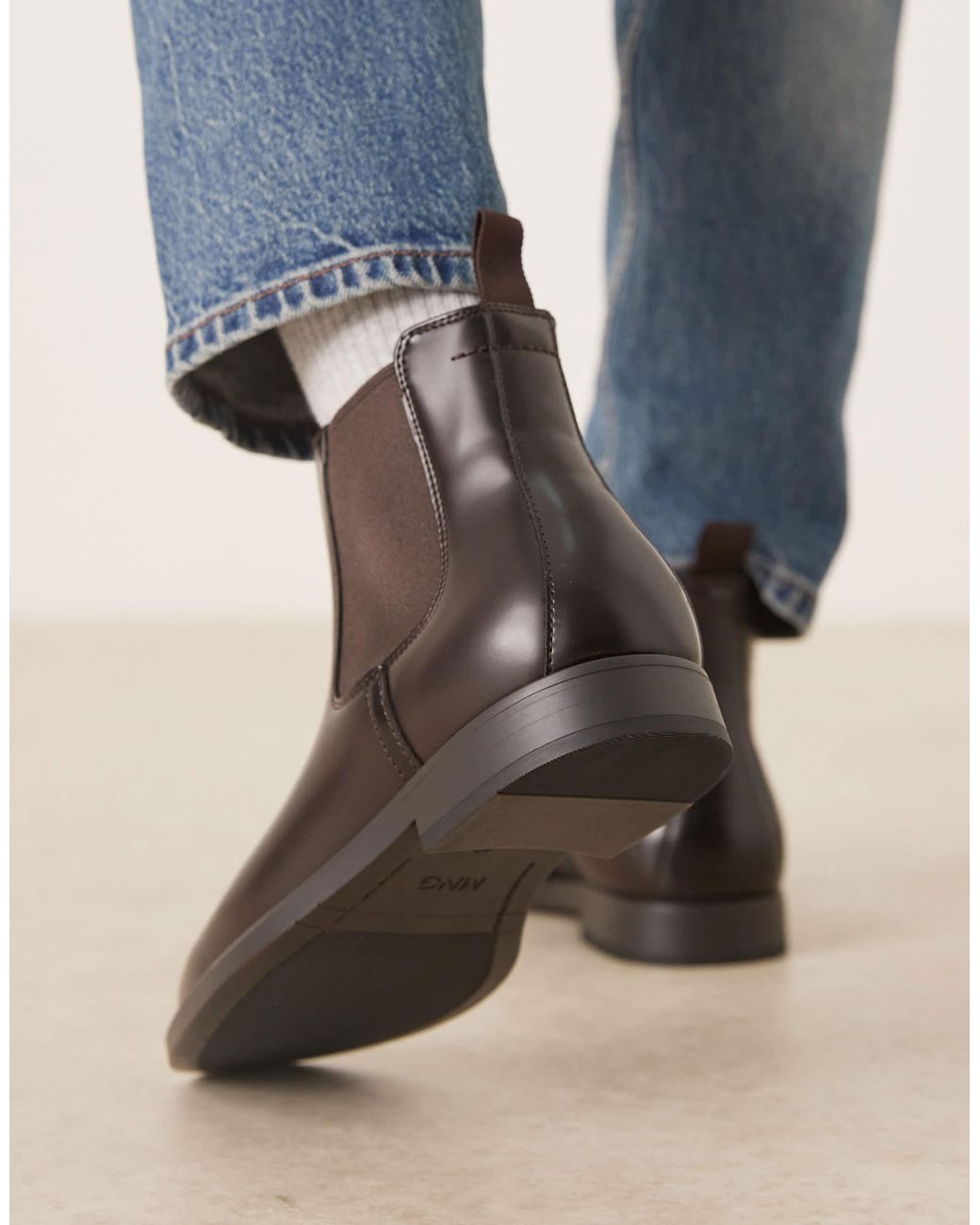 Mango Blue Leather Chelsea Boot for men