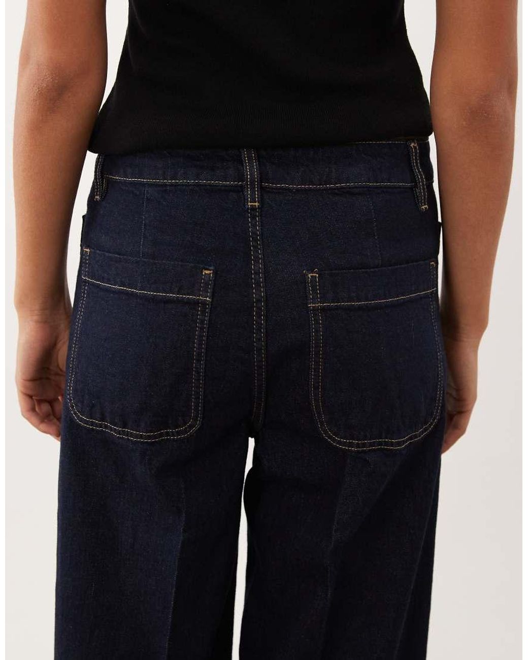 Mango Black Jessie 100% Cotton Wide Leg Pocket Detail Jean