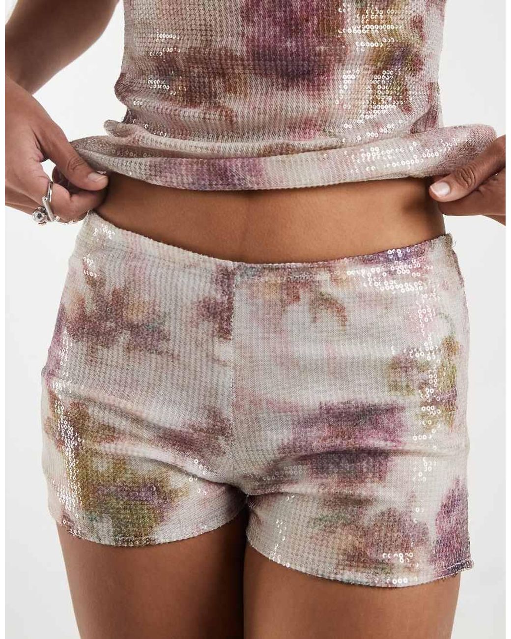 Motel White Co-ord Erna Floral Sequin Short