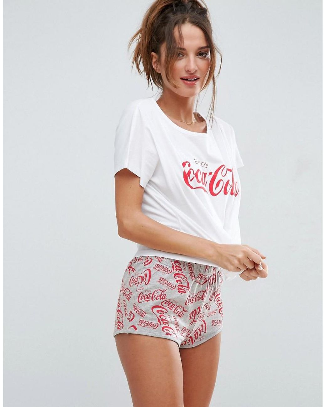 ASOS Coca Cola Tee & Short Pyjama Set in White | Lyst