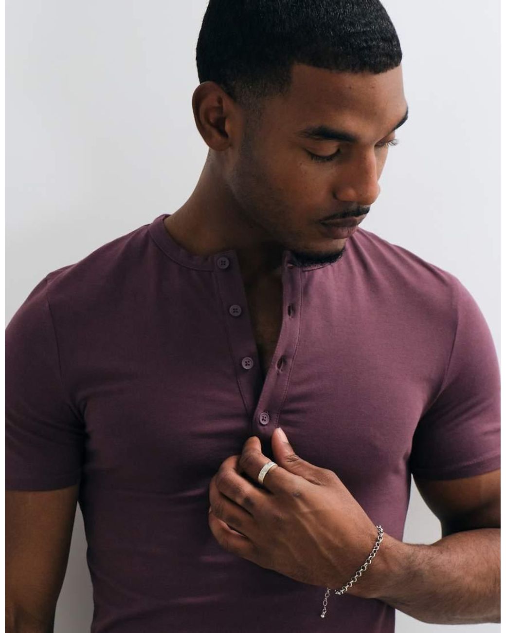 ASOS Purple Muscle Fit Henley T-Shirt for men