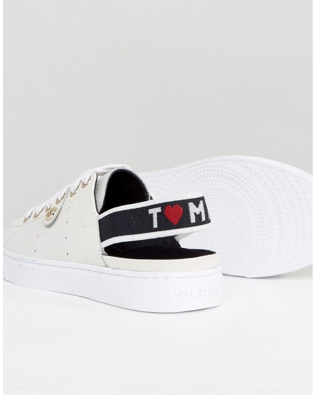 Tommy Hilfiger Leather Sling Back Logo Sneakers in White | Lyst
