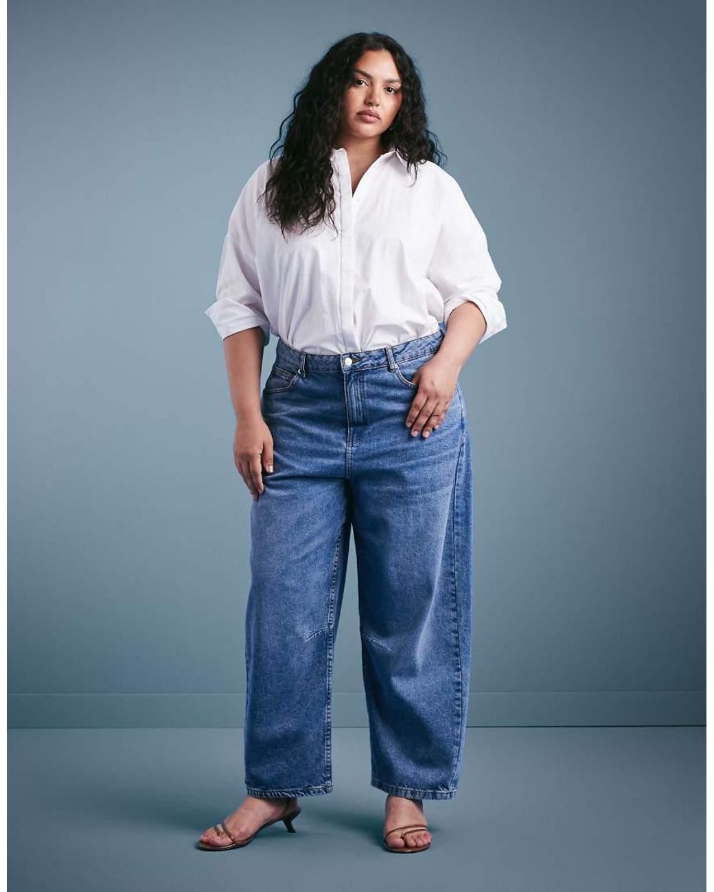 ASOS Blue Asos Design Curve Ankle Grazer Barrel Jeans With Cinch Waist
