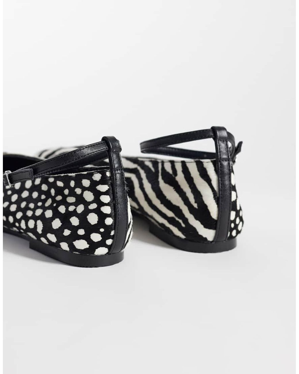 ASOS Lilibelle Premium Hair On Real Leather Ballets Black And White Mix