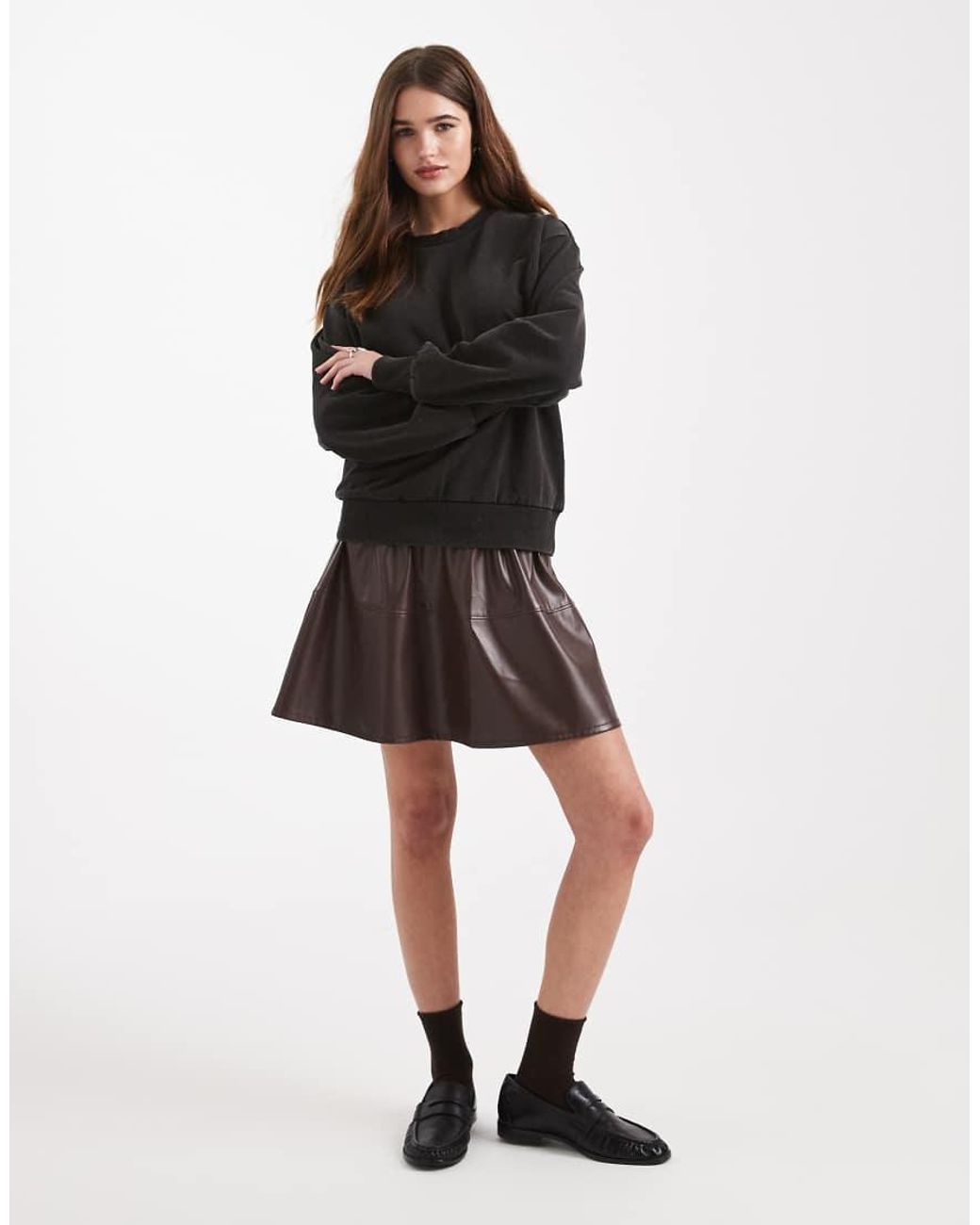New Look Brown Faux Leather Flippy Mini Skirt