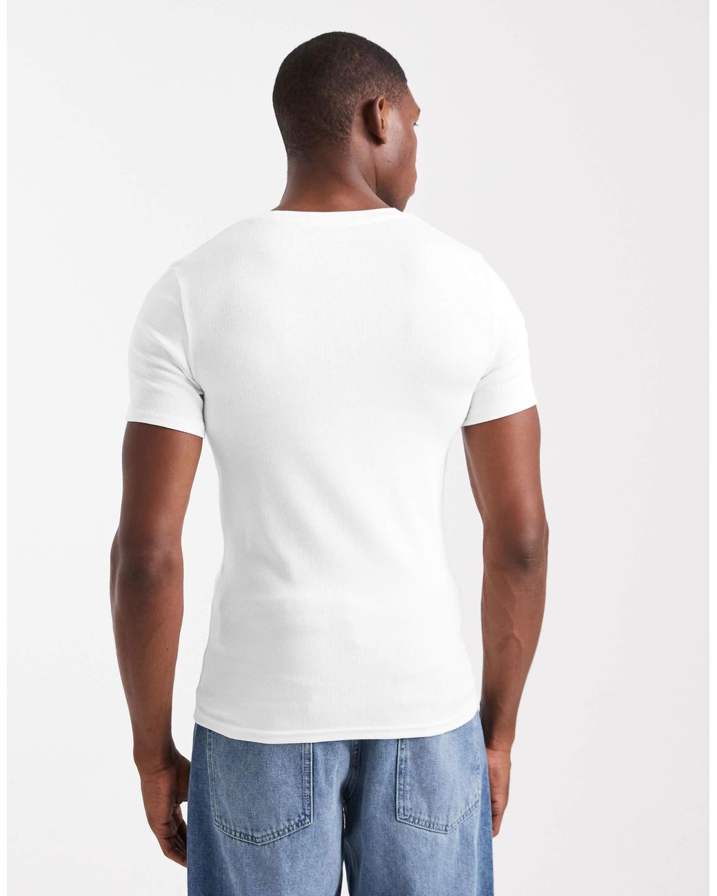 ASOS – geripptes basic-t-shirt in White für Herren