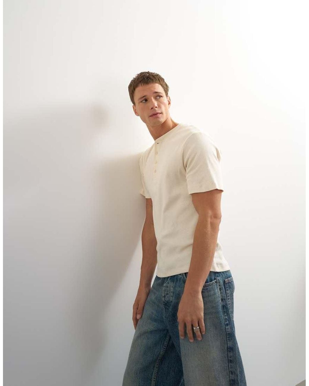 Topman White Slim Fit Rib Henley T-shirt for men