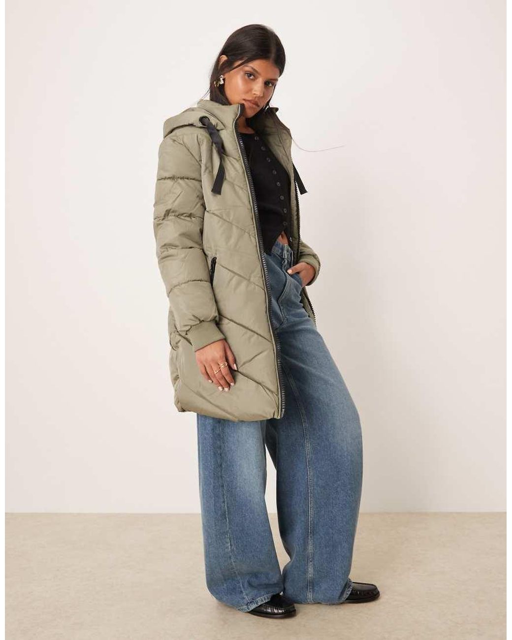 Jdy Green Chevron Hooded Padded Coat