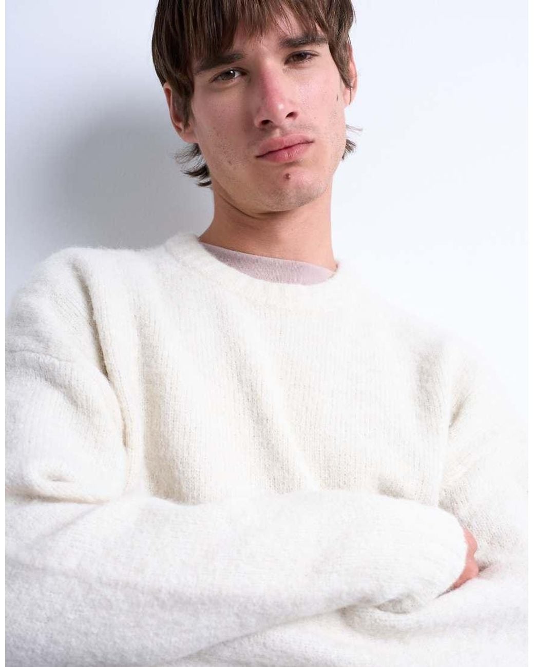 Topman White Loose Knit Crew Jumper for men