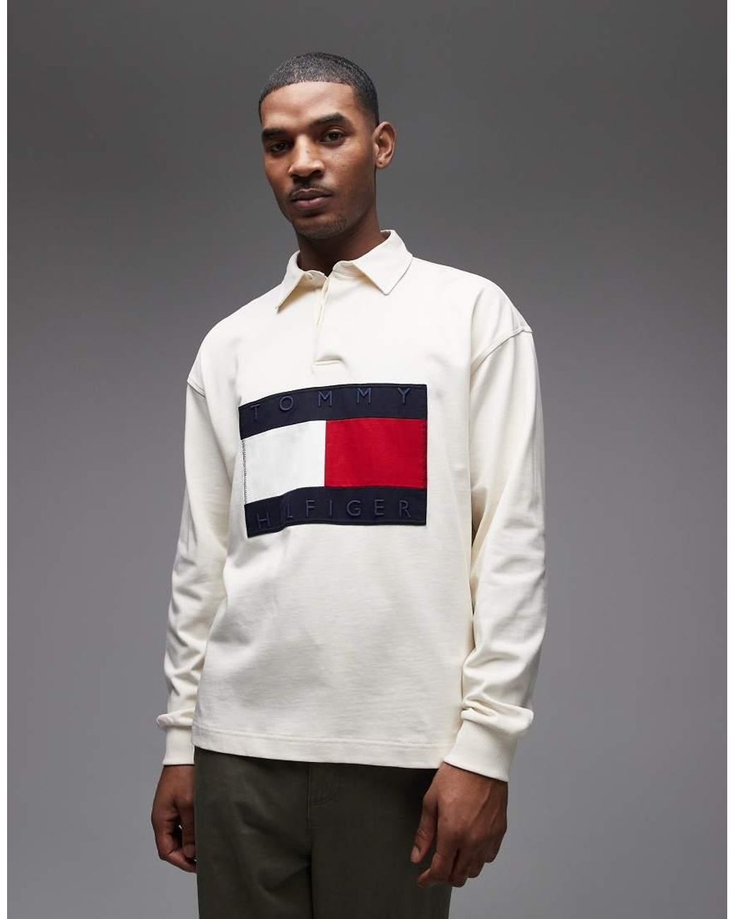 Tommy Hilfiger Gray Flag Rugby Shirt for men