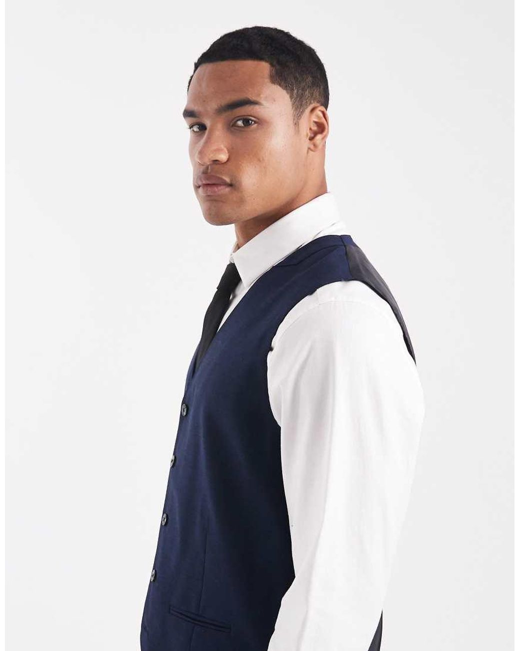 Jack & Jones Blue Slim Fit Wool Blend Waistcoat for men