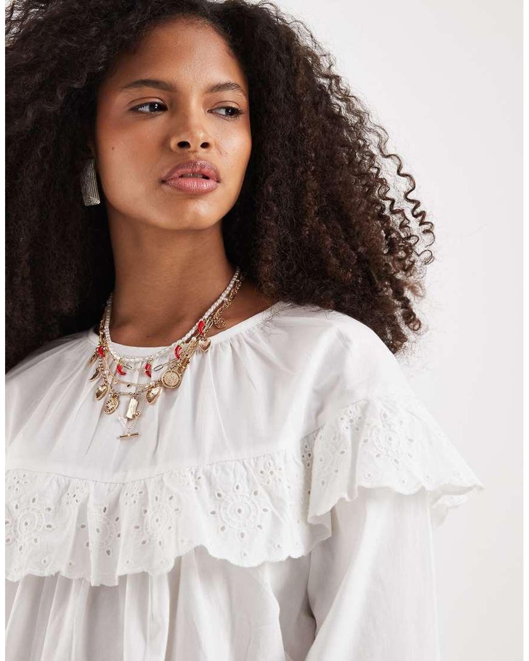 Neon Rose White Ruffle Edged Long Sleeve Babydoll Dress