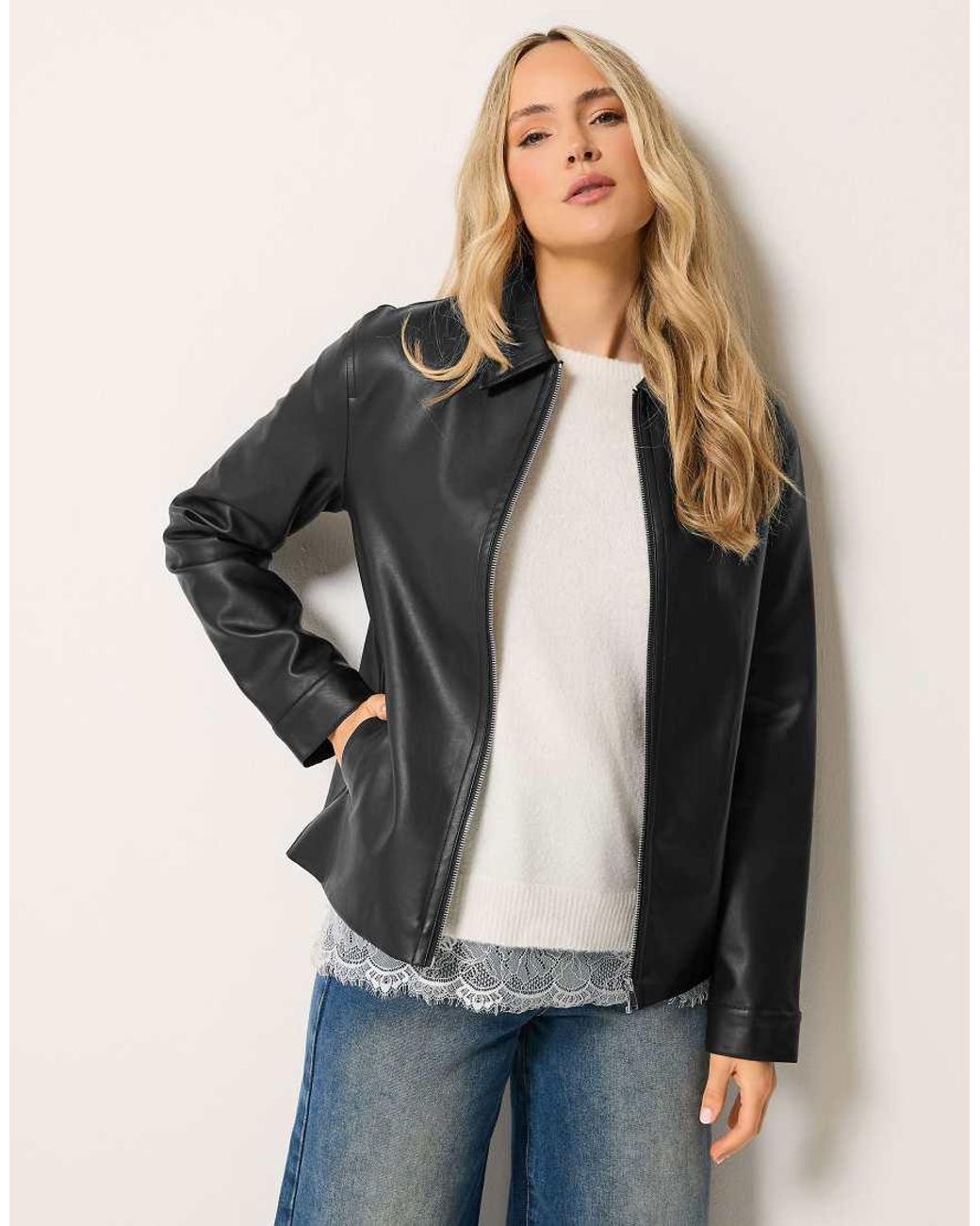 Long Tall Sally Black Faux Leather Zip Jacket