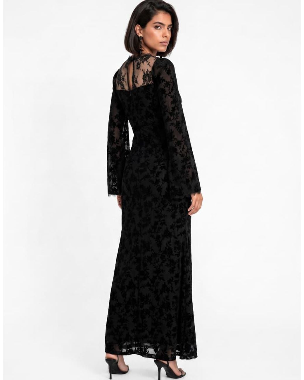 Maya Black Floral Velvet Burnout Bell Sleeve Maxi Dress