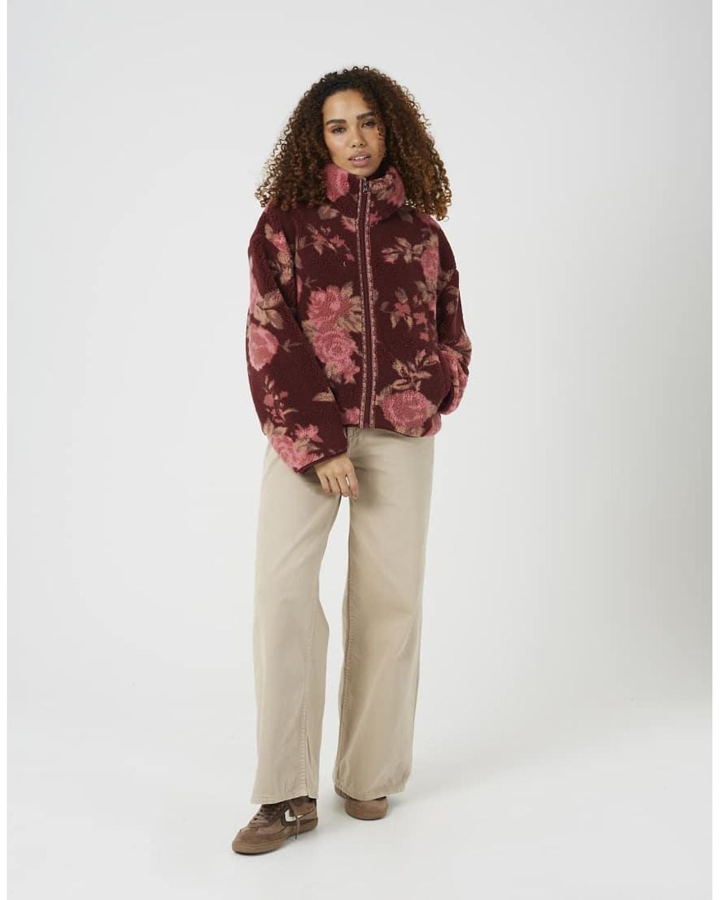 Brave Soul Red Sherpa Fleece Floral Print Sweatshirt