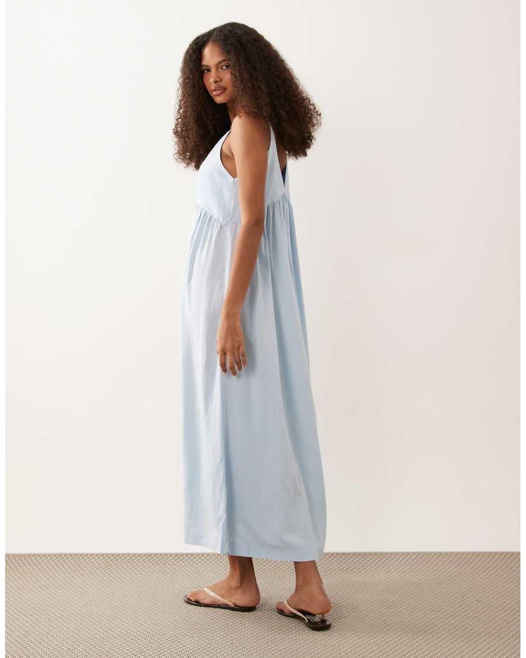 ASOS White Linen Blend Deep V Maxi Sundress