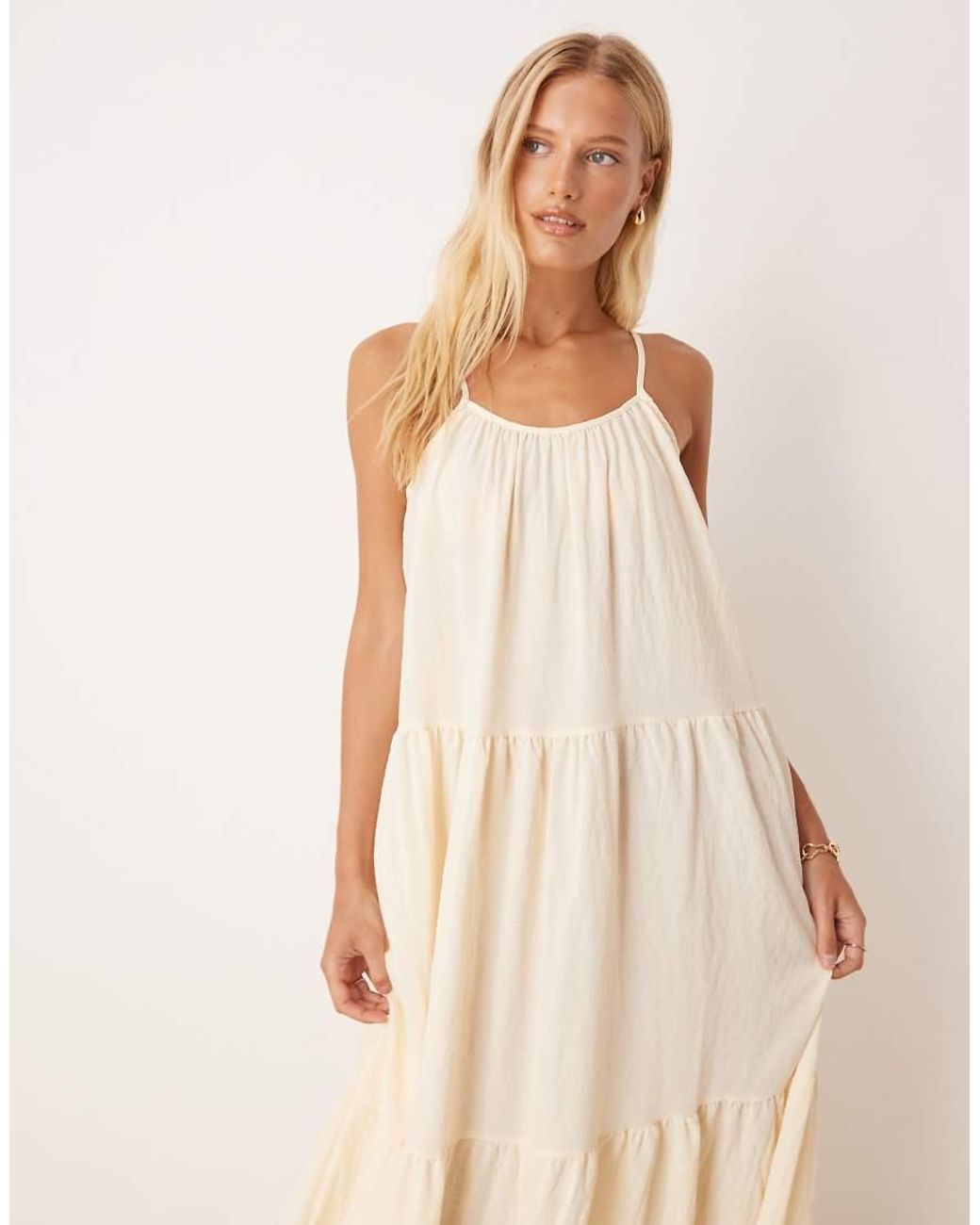 Brave Soul Natural Smock Tiered Midi Dress