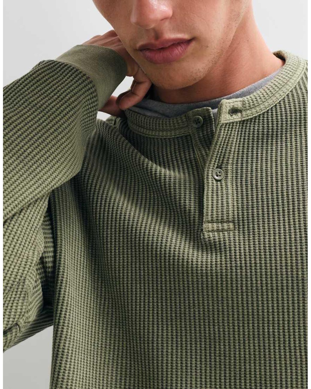 ASOS Green Super Heavyweight Boxy Oversized Long Sleeve T-shirt With Henley Neck for men