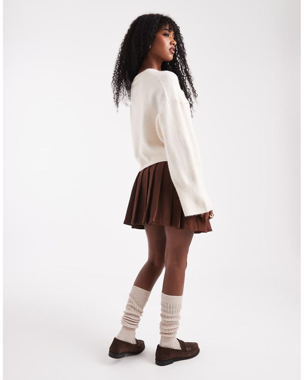 ASOS Brown Faux Suede Buckle Detail Pleated Mini Skirt