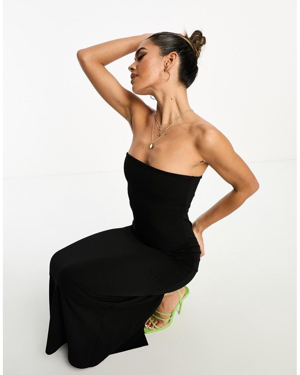 ASOS Black Bandeau Maxi Dress With Split Hem