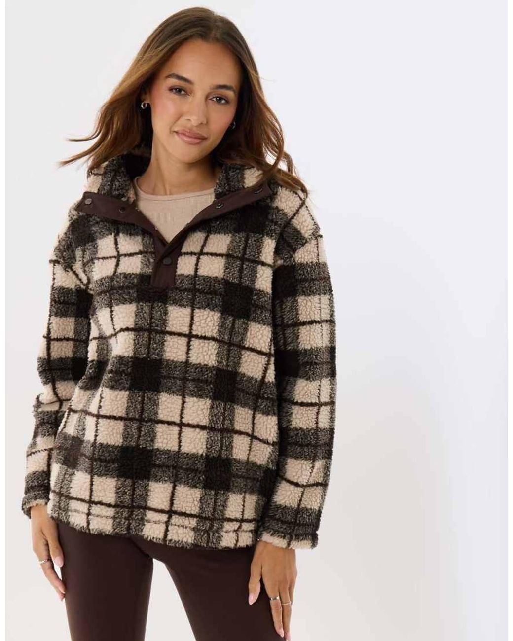 Threadbare Brown Borg Funnel Neck Fleece