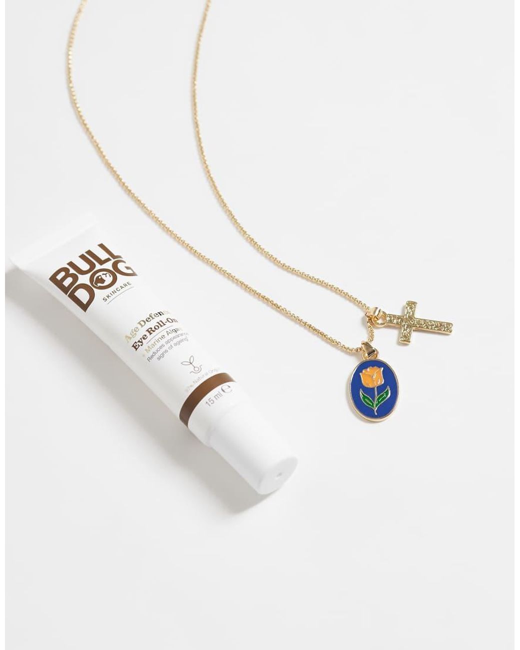 ASOS White Enamel Rose And Cross Pendant Necklace for men