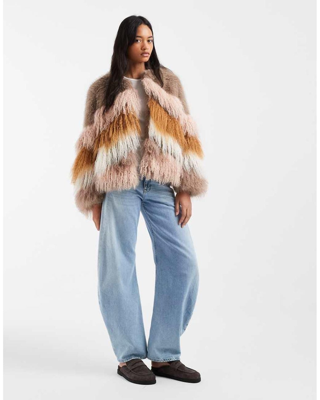 Urbancode Brown Mongolian Panelled Fur Jacket