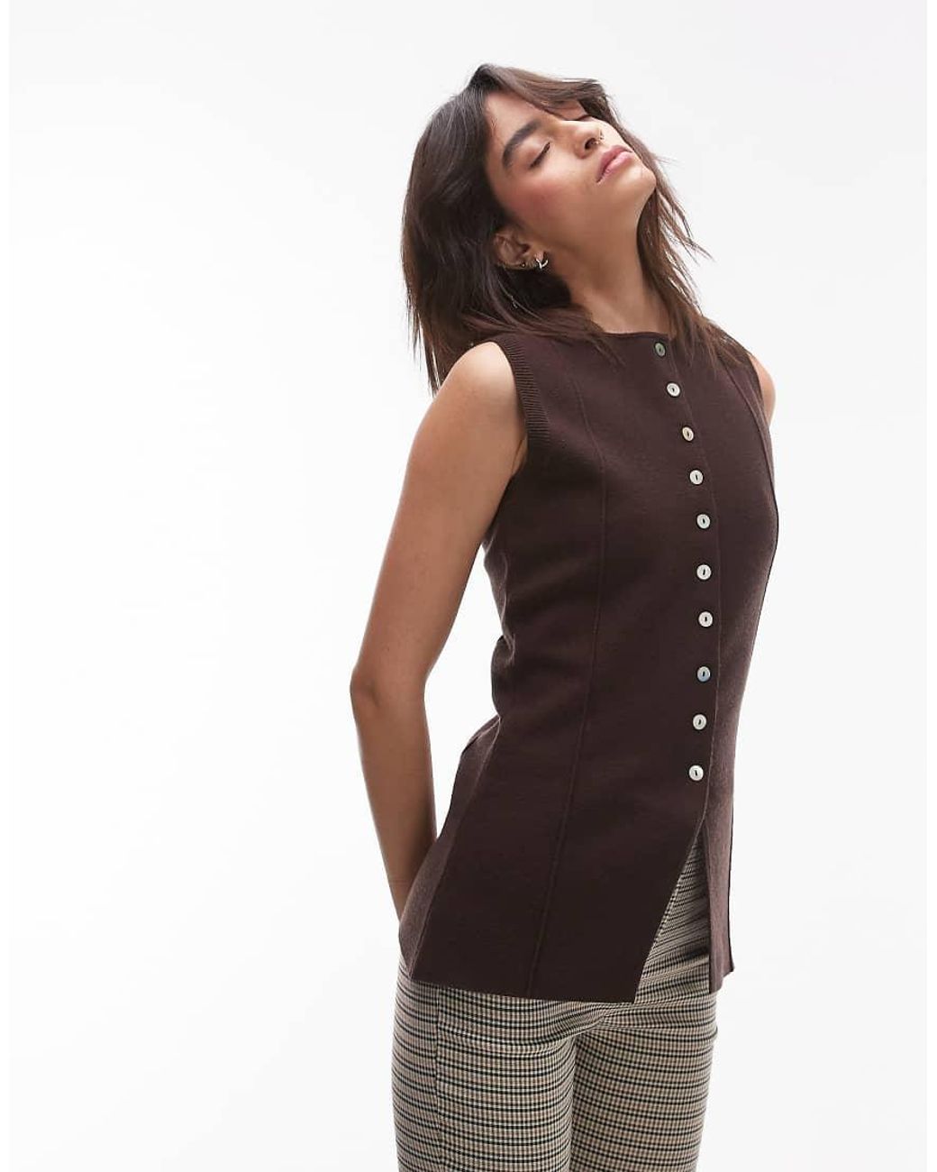 TOPSHOP White Longline Compact Knitted Waistcoat