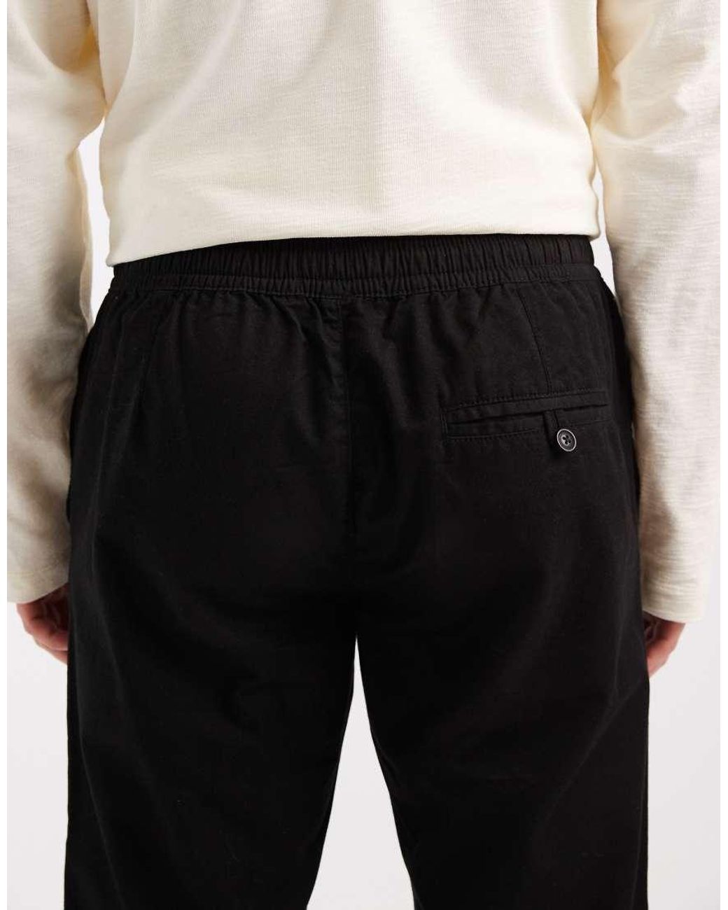 Brave Soul Black Cotton Twill Trousers With Elasticated Waist for men