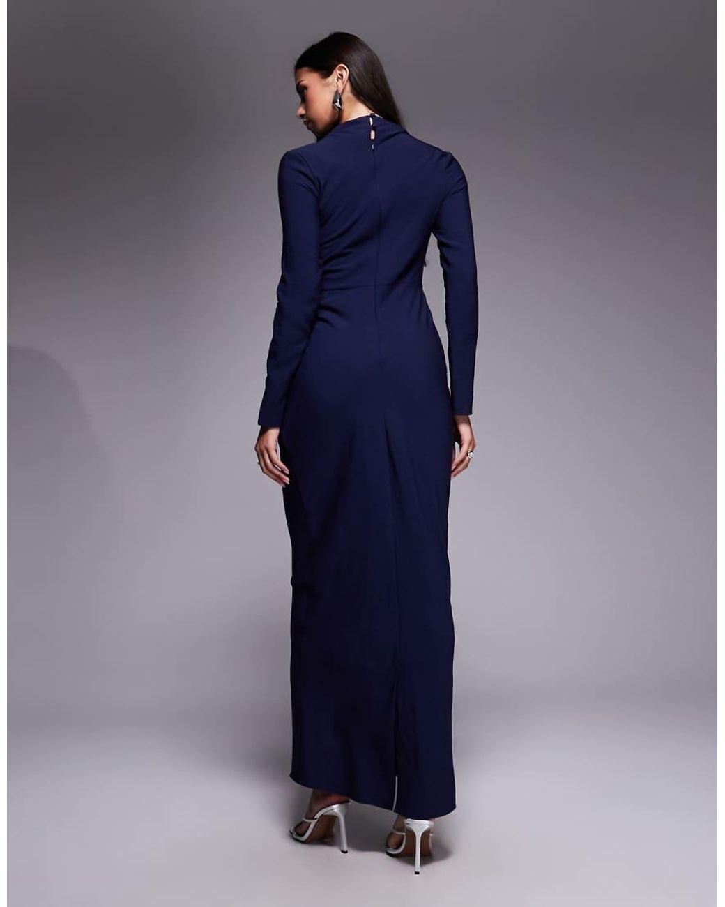ASOS Blue High Neck Ruched Side Maxi Dress