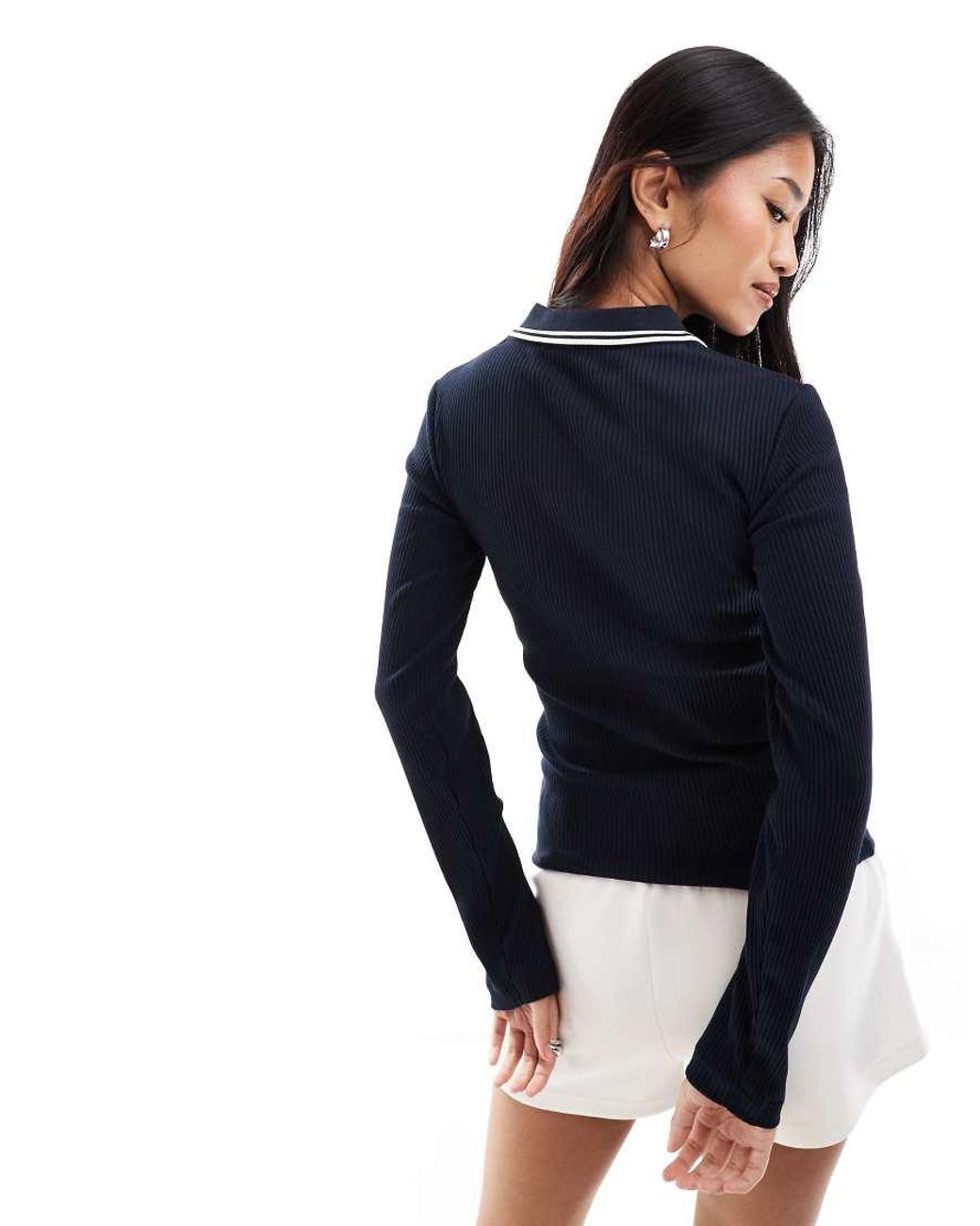 トップス FRED PERRY Long Sleeve Ribbed Polo Shirt Fred Perry Long Sleeve Ribbed Polo Shirt in Blue | Lyst UK