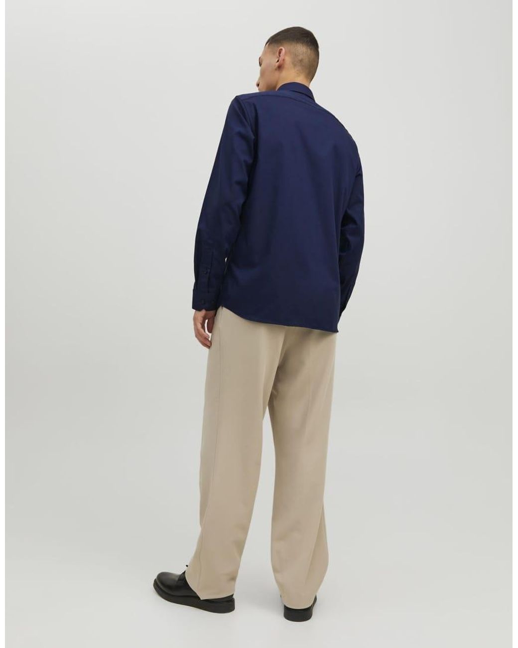 Jack & Jones Blue Parker Slim Fit Spread Collar Long Sleeve Shirt for men
