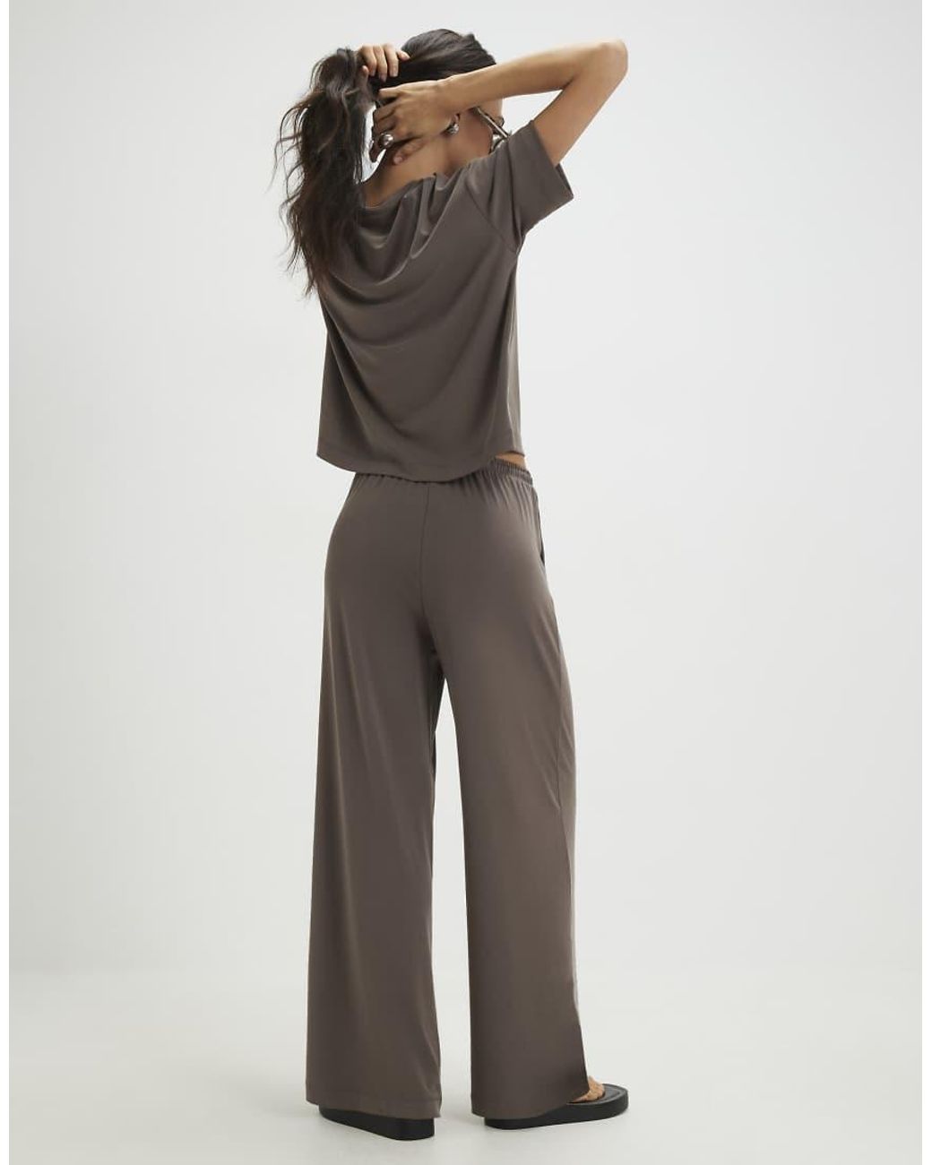 River Island Brown Soft Touch Wide Leg Trousers