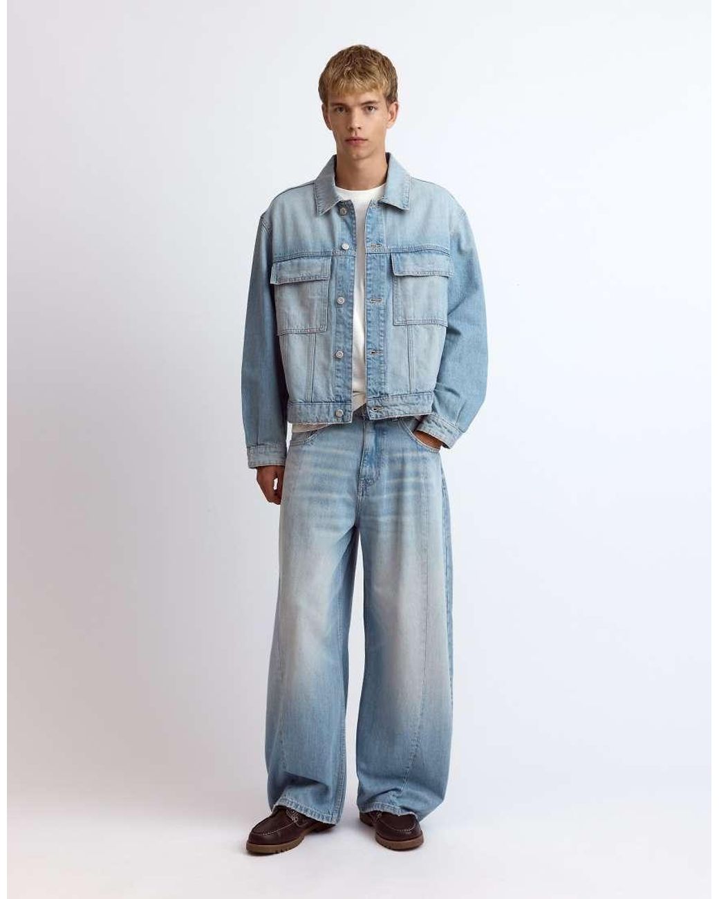 Pull&Bear Blue Trucker Denim Jacket for men