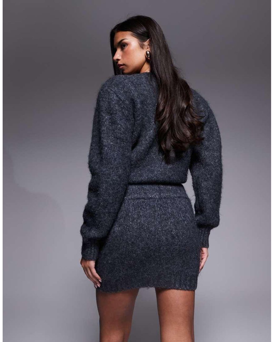 Wanderdoll Blue Misty Wool Blend Sparkly Knit Mini Skirt