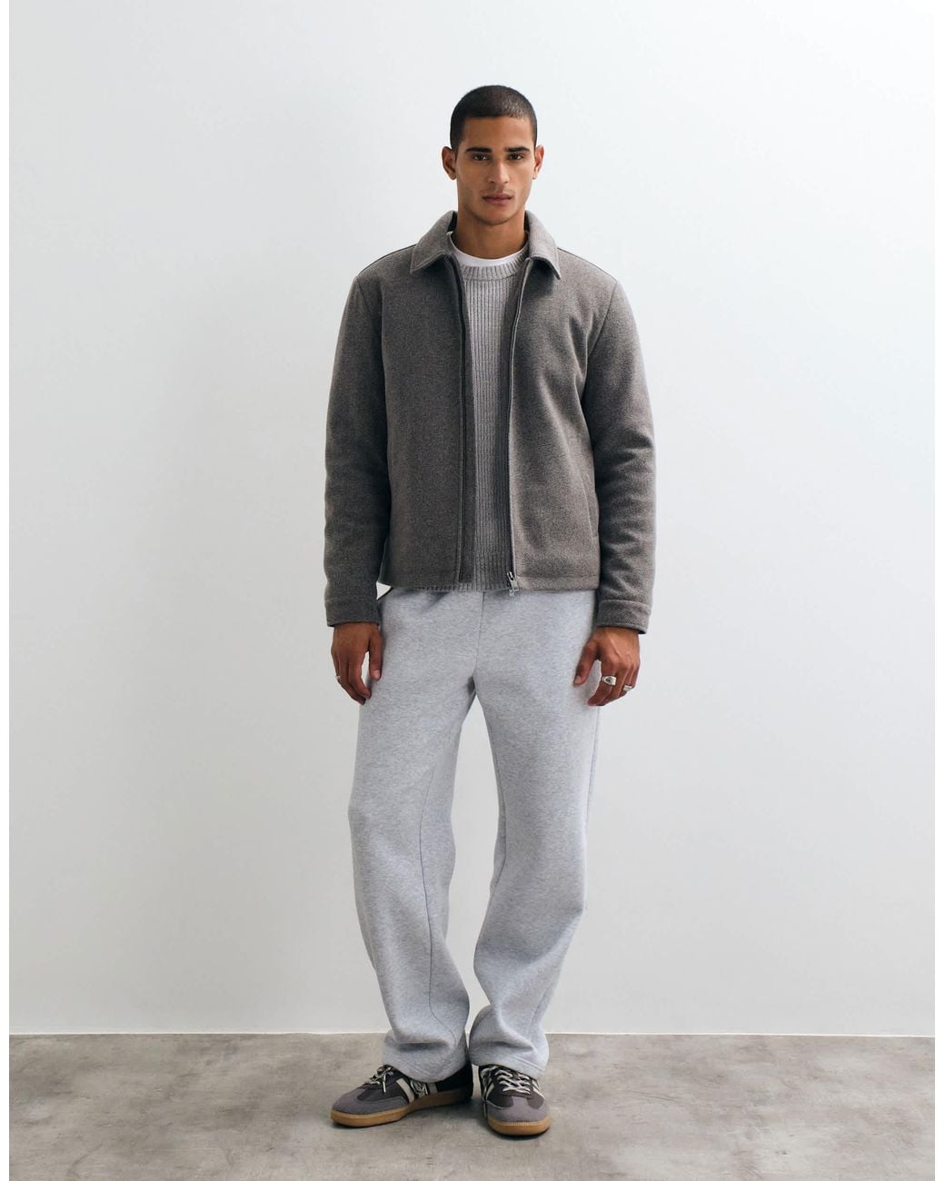Threadbare Gray Faux Wool Zip Through Jacket for men