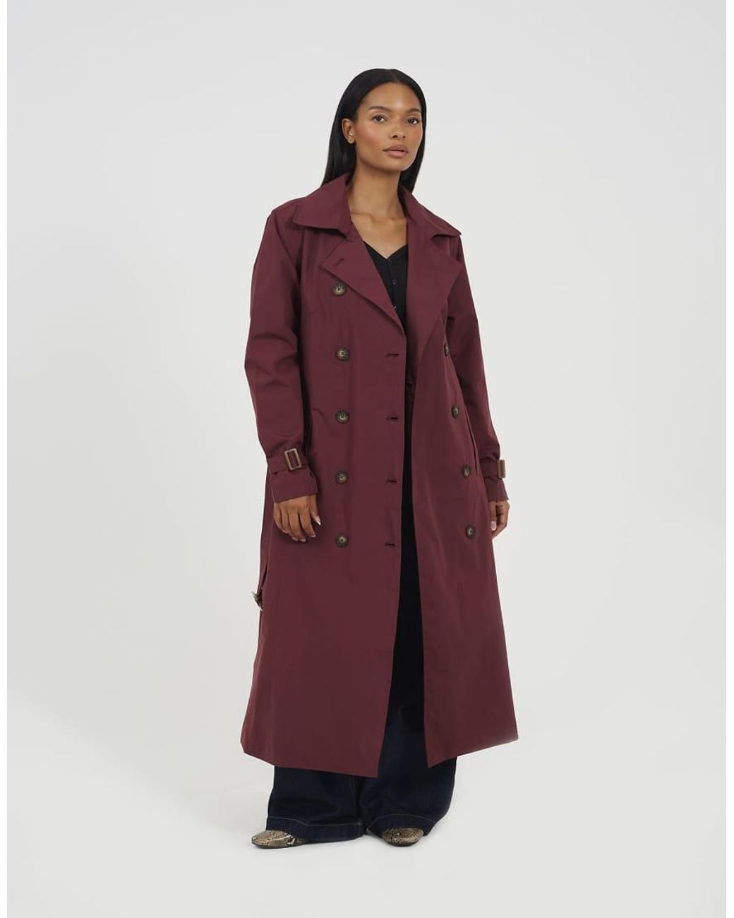 Brave Soul Red Double-Breasted Longline Trench Coat