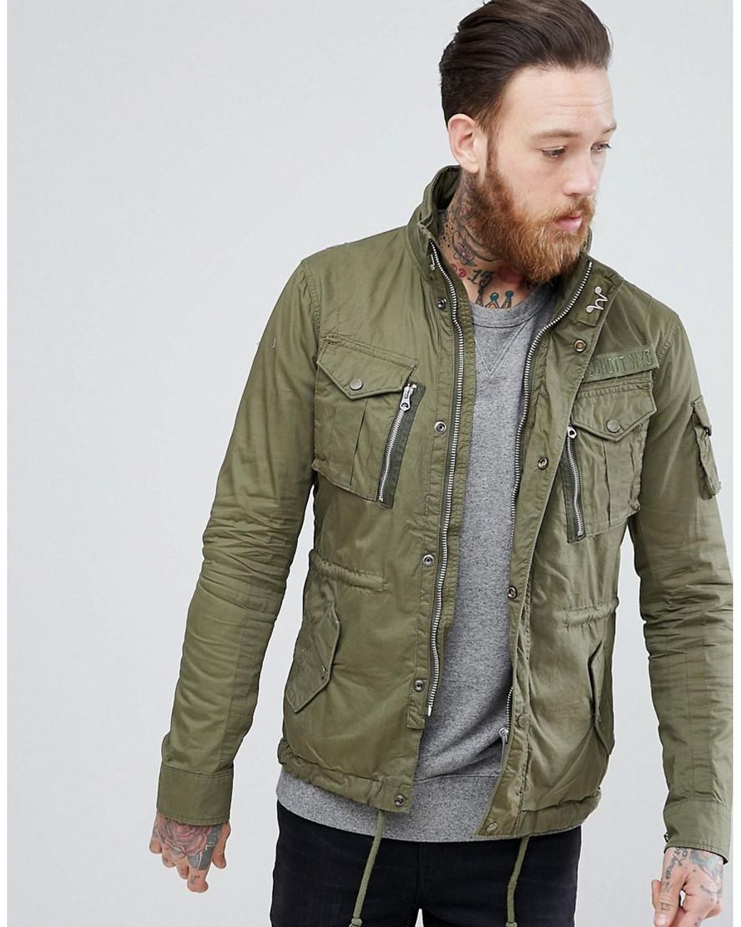Schott Nyc Leather Squad Military Overshirt Jacket In Green for Men | Lyst