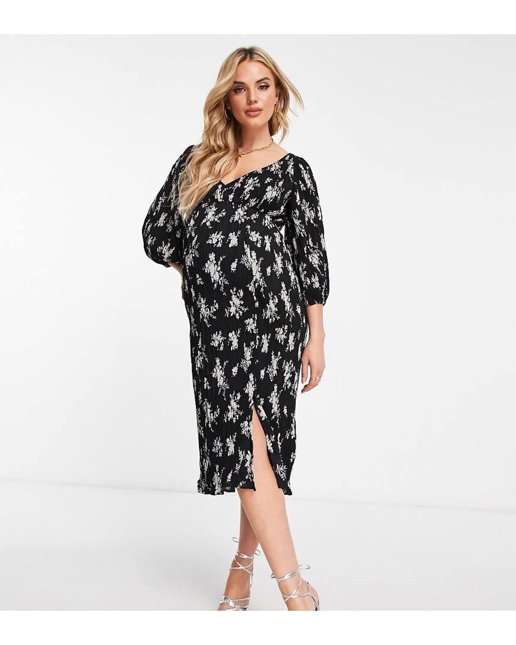 ASOS White Asos Design Maternity Plisse Midi Dress With Button Detail