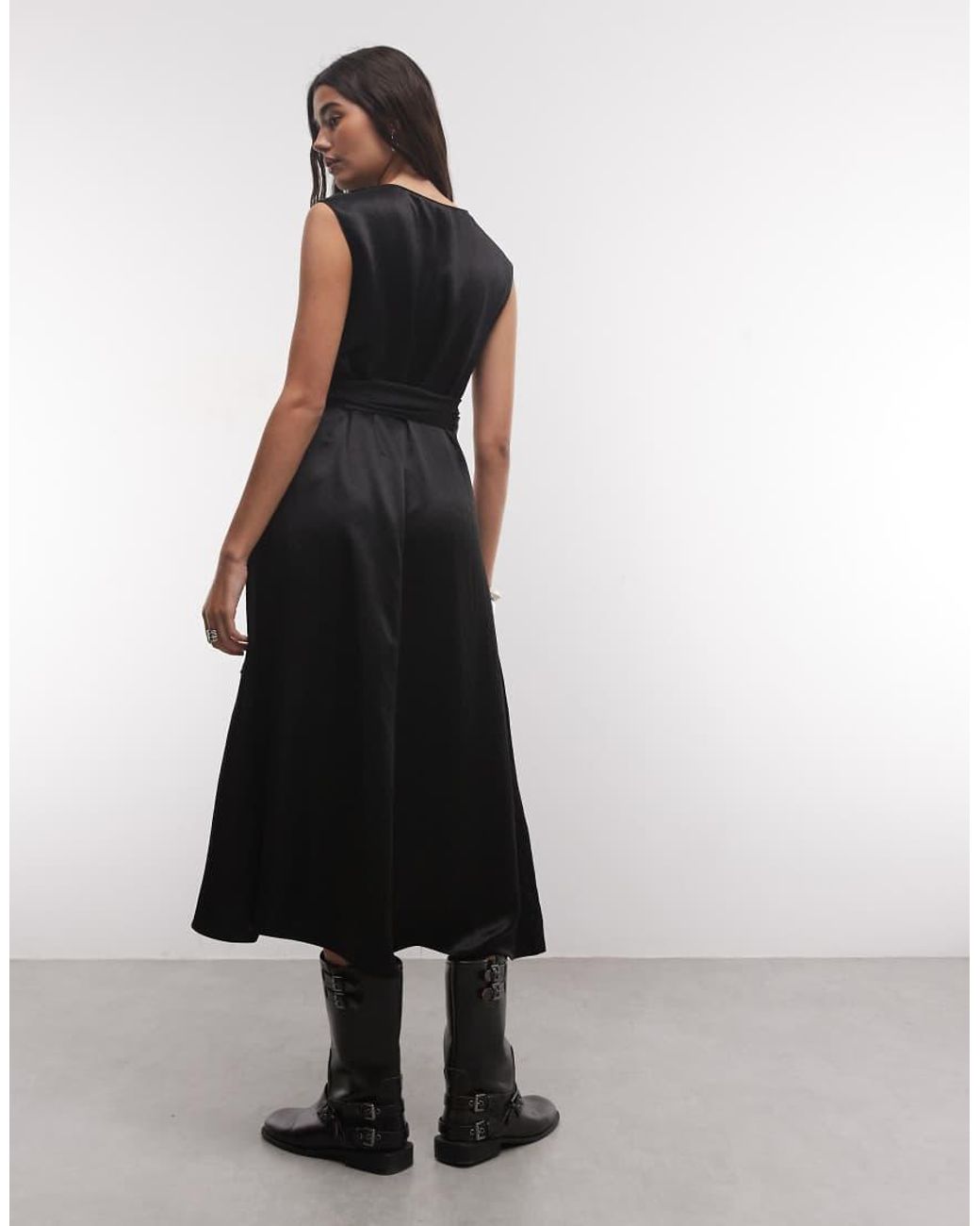 AllSaints Black Jeanne Sleeveless V Neck Wrap Midi Dress