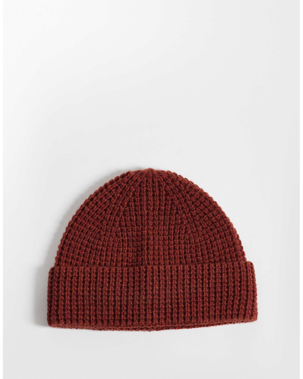 ASOS Red Waffle Wool Blend Mini Beanie for men