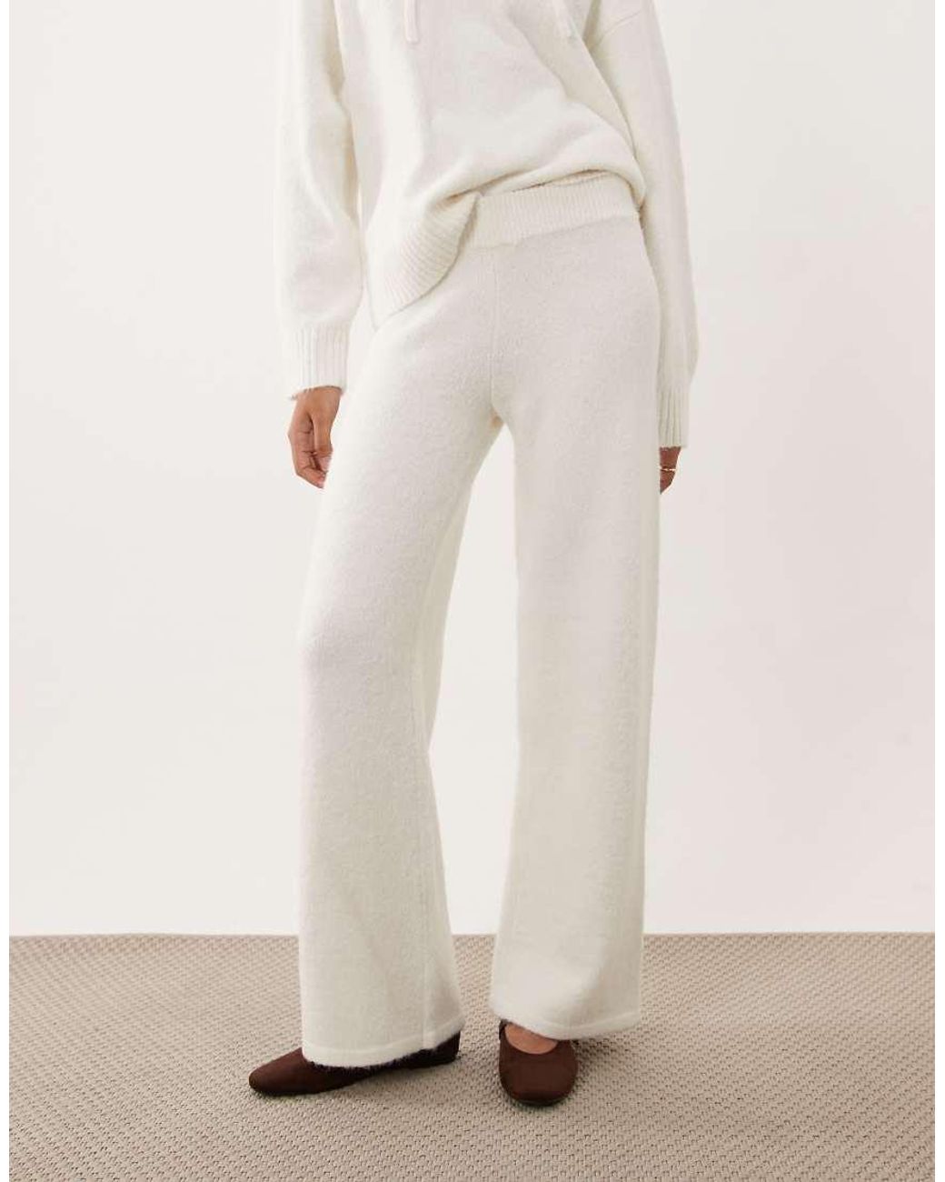 4th & Reckless Natural Fluffy Knitted Wide Leg Trousers Co-Ord